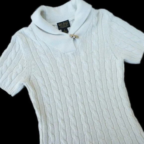 ANGoRa Sweater Ralph Lauren Polo Jeans Ivory 3D Cable Knit Shawl Wood Toggle S