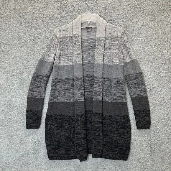 Ann Taylor Sweater Women XS Multi Hued Gray‎ Oversized Open Long Cardigan Pocket