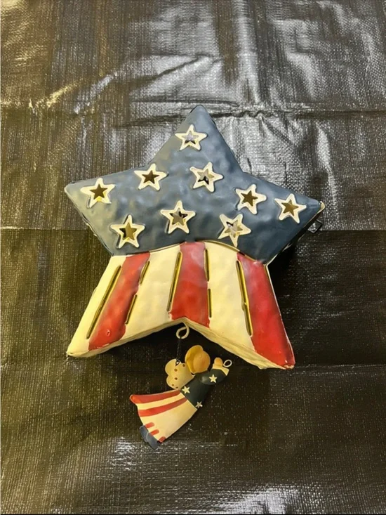 Vintage Home Interior Patriotic Star with Angel Dangle Tealight Holder