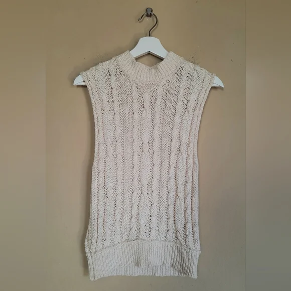 By Together Knitted Cotton Sweater Vest Cream Loose Weave Grandma Classic