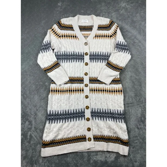 Lucky Brand Women's‎ Cream Aztec Cable Knit Long Cardigan Sweater 2X Boho