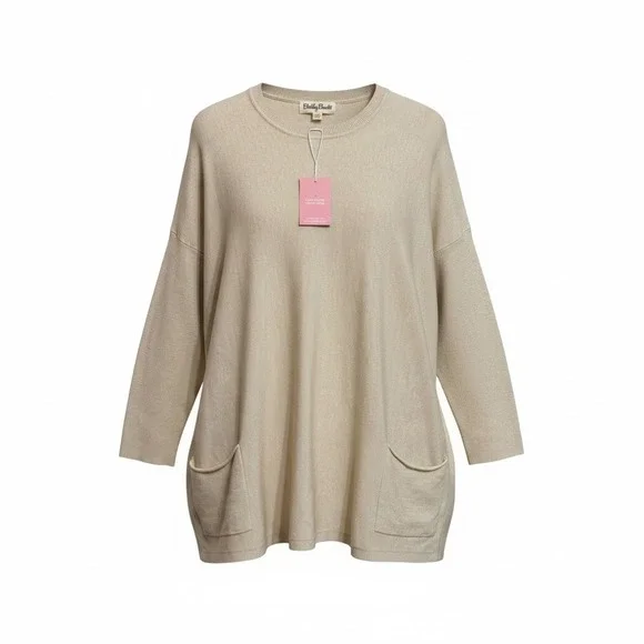 Blushing Brunette Beige Minimalist Oversized Tunic Sweater Knit S/M‎ NEW