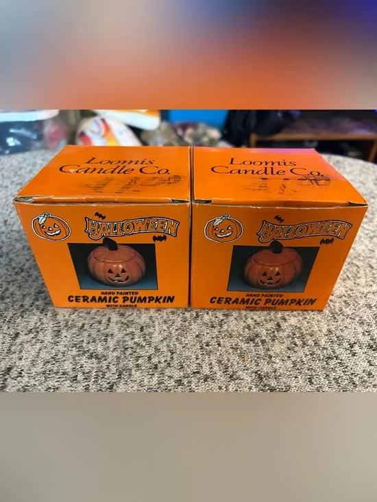 VTG RARE Loomis Candle Company Halloween Jack-O-Lantern Candle Candle Holder BOX