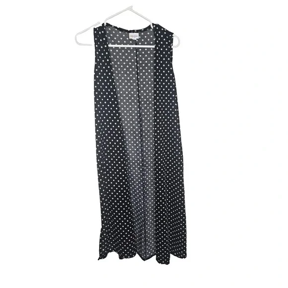 LuLaRoe Joy Black White Polka Dot Sleeveless Long Cardigan Vest Size‎ Small