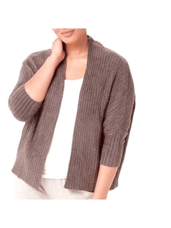 Barefoot Dreams Cozychic Lite S/M Ribbed Brown Cardigan Shrug