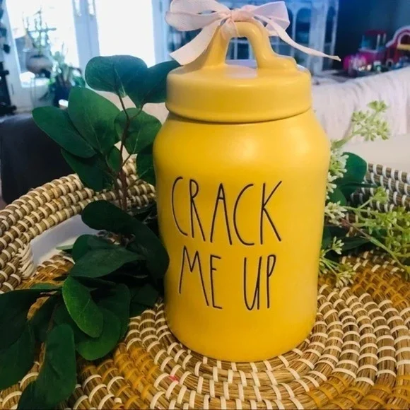 Rae Dunn “Crack Me Up” Yellow Ceramic Canister Easter Spring Decor NWT