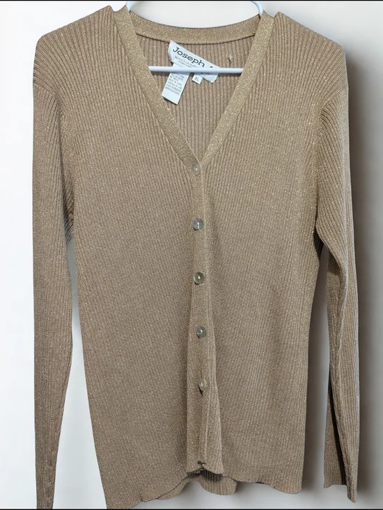 Joseph A Gold Shimmer Ribbed Button-Up Cardigan