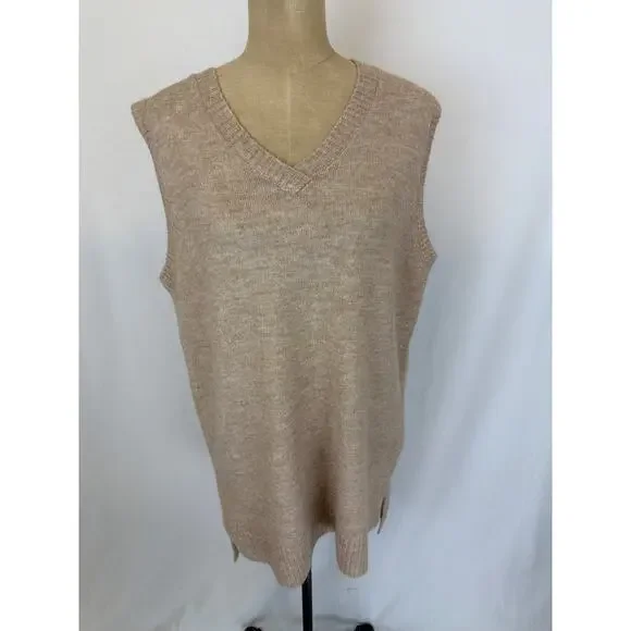 NWT Soya Concept Latte Wool Blend LONG V Neck Vest Size XS #0442