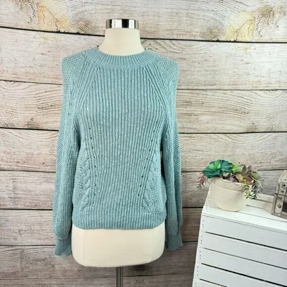 American Eagle Women's Green Crew Neck Pullover Sweater Cotton Blend‎ S