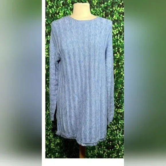 Jill back button up fresh blue cable knit longline pullover sweater sz Large