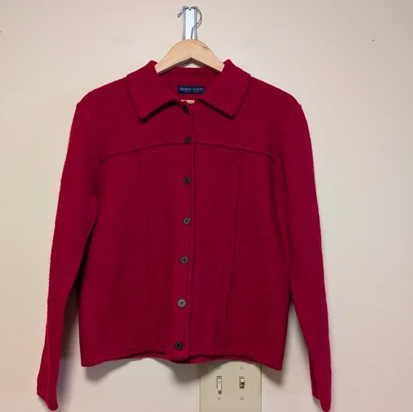 Karen Scott Petites Red 100% Wool Cardigan Sweater PM Australia Made
