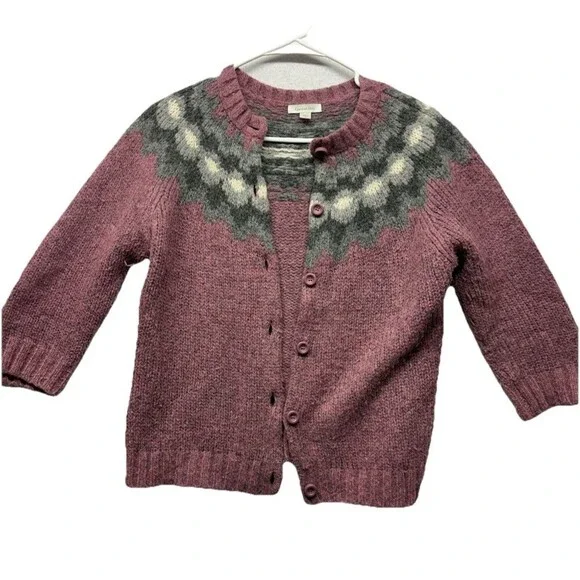 Garnet Hill fair isle cardigan button down sweater wool blend Purple Size Small