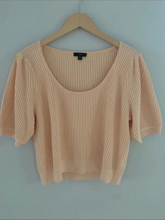J. Crew Cotton Cashmere Puff Sleeve Scoop Neck Short Sleeve Sweater Peach XXL