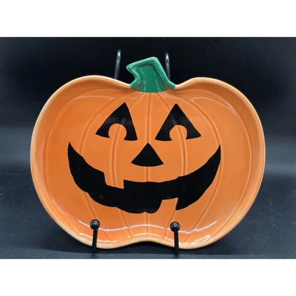 Vtg Dakin Ceramic Halloween Jack O Lantern Pumpkin Trinket Candy Dish  8