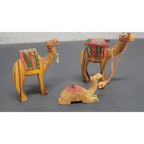 Lot of 3‎ Olive Wood Hand Carved Camel Nativity Figurines ornaments (2) 4