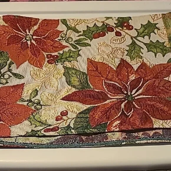 Festive Poinsettia Tapestry Table Runner