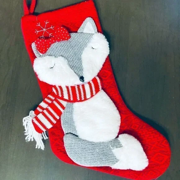 Christmas Woodlands Fox 3-D Plush Stocking