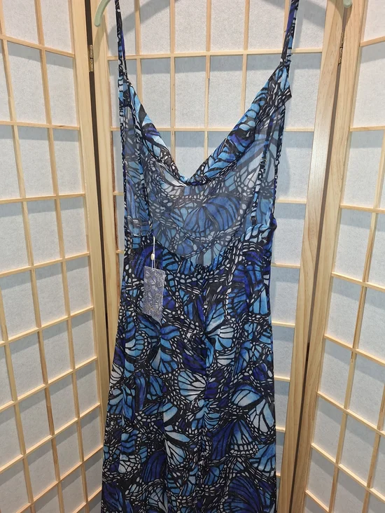 Toluca Blue and Black Butterfly-Print Sheer Swim Coverup