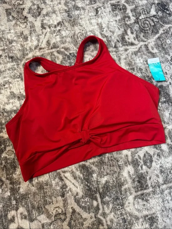 Oasis Red High-Neck Knot Front Sports Bra