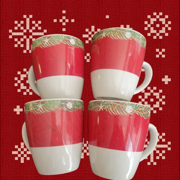 Vintage Oneida Christmas Palm Tree Cups Mugs Sand Dollars Starfish Set of 4 Rare