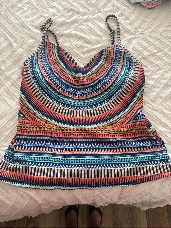 Jag Tribal Print Swim Camisole - Navy, Coral, Teal, Yellow