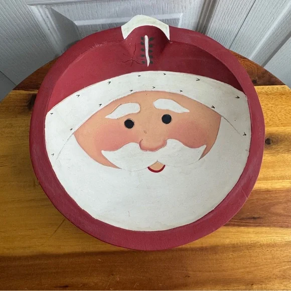 Handmade‎ hand painted wooden Santa Claus bowl