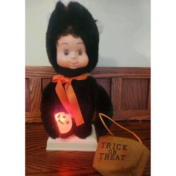 Vintage Motionette‎ Halloween Boy Skunk Costume Trick Or Treat Light Up Pumpkin