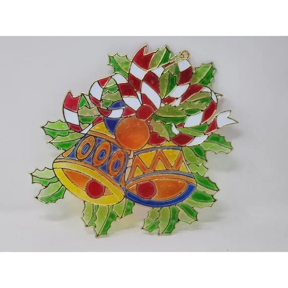 Vintage Giftco Inc Plastic‎ Christmas Jingle Bells And Holly Sun Catcher