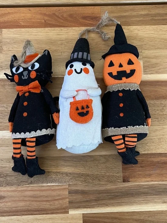 Burlap sack trio - black cat, ghost, and Jack o' Lantern - Halloween