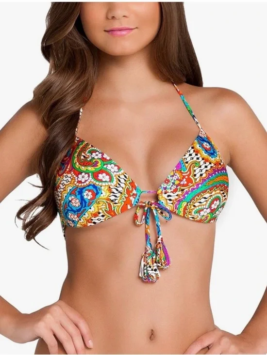 NWT Luli Fama Samba Caracol Multicolor Paisley Tie-Front Bikini Set XL