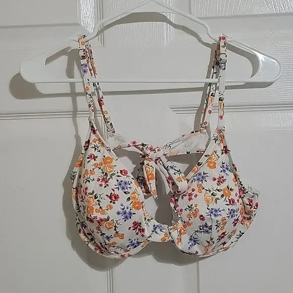 Unknown brand 1x women's white floral print bikini top women's size