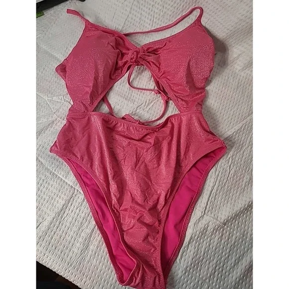 Victoria's Secret Large ONE-PIECE‎ swimsuit monokini shine strap Pink Shimmer