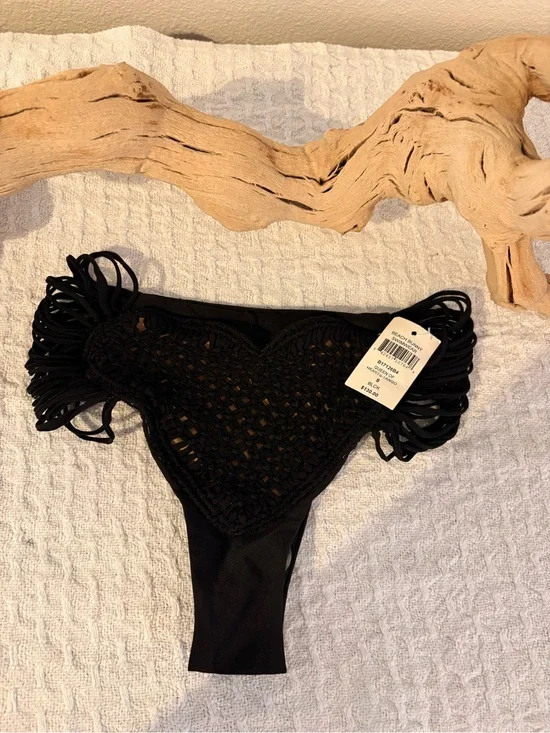 Beach Bunny Black Crochet Heart Bikini Bottoms