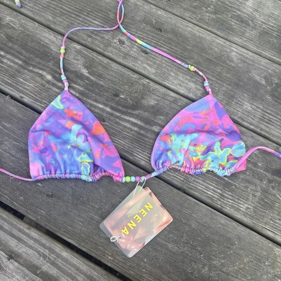 NWT Neena Triangle Bikini String Top Large Batch A Purple Print
