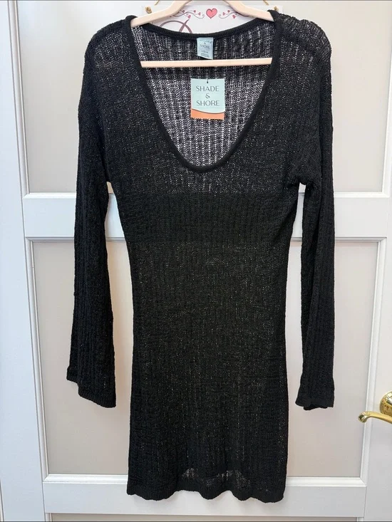 Shade & Shore Black Swim Cover Up Size Large Long Sleeve Beach Cover-Up