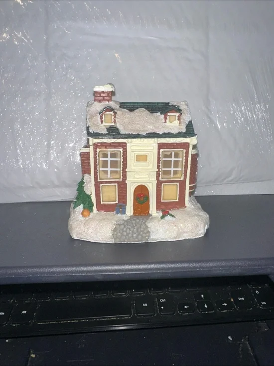 Holiday Decorative Snowy Red & Cream Miniature House