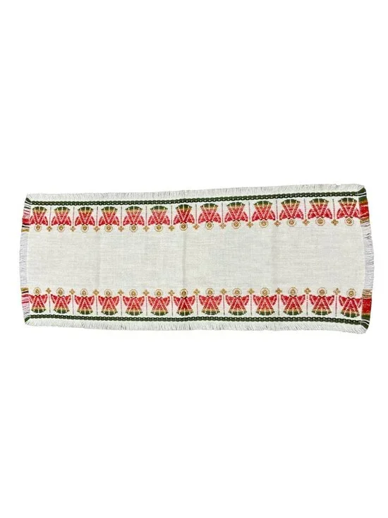 Vintage Handwoven Table Runner With Red & Green Angel Motif 40