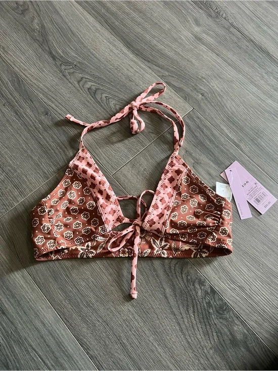 Target Brown and Pink Floral Reversible Bikini Top