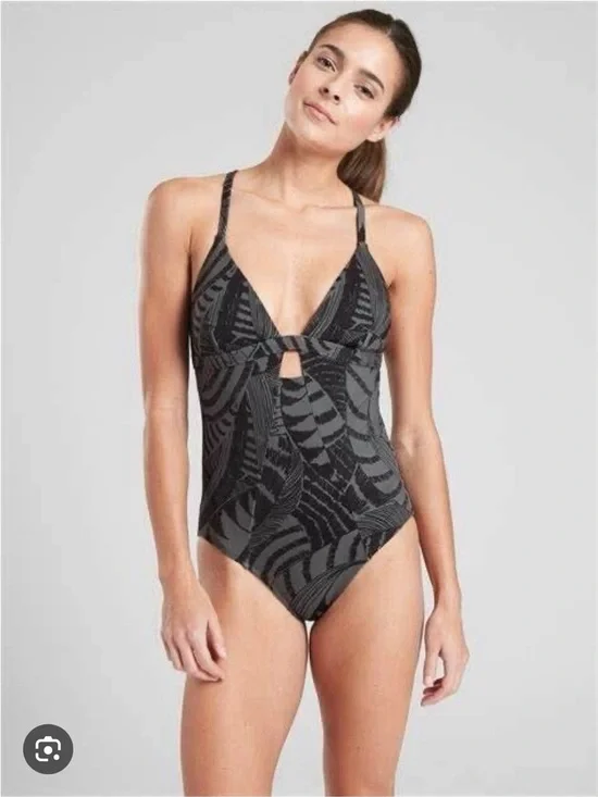 ATHLETA Gray Black Zuma One Piece Swim Surf Swimsuit Swimwear