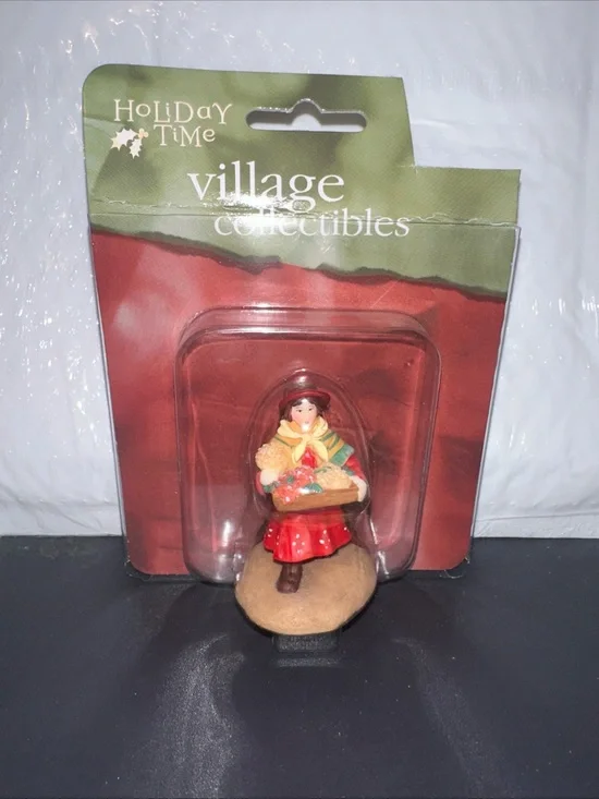 Holiday Time Red and Green Market Woman Village Figurine