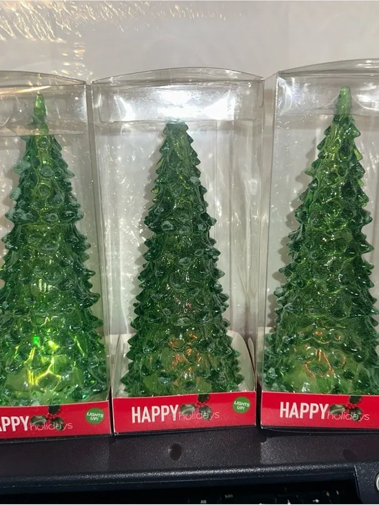 Green Light-Up Glass Christmas Tree