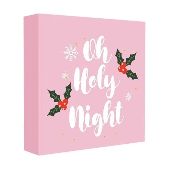 Pink Christmas Oh Holy Night Decor  Decoration 5x5 Wood Box Picture Fits Anywher