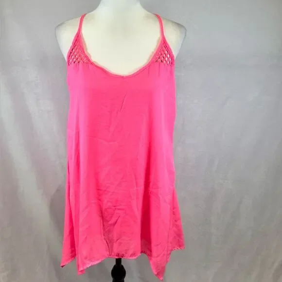Bright neon pink netted back swim coverup or mini dress size small