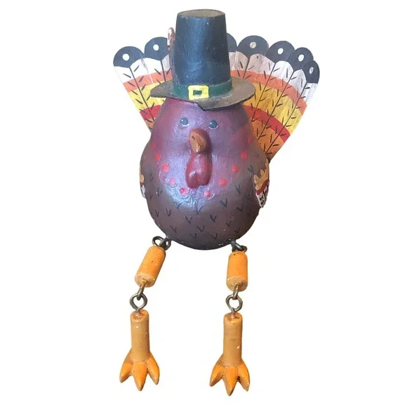EUC‎ 90s VTG Thanksgiving Fall Turkey Pilgrim Shelf Sitter Figurine Hand Painted
