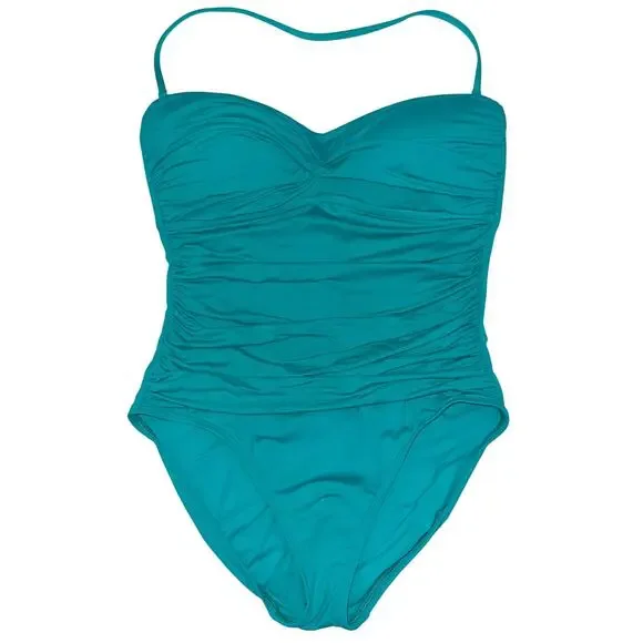 La Blanca Island Goddess Teal Bandeau Strapless Convertible One Piece Swimsuit 6