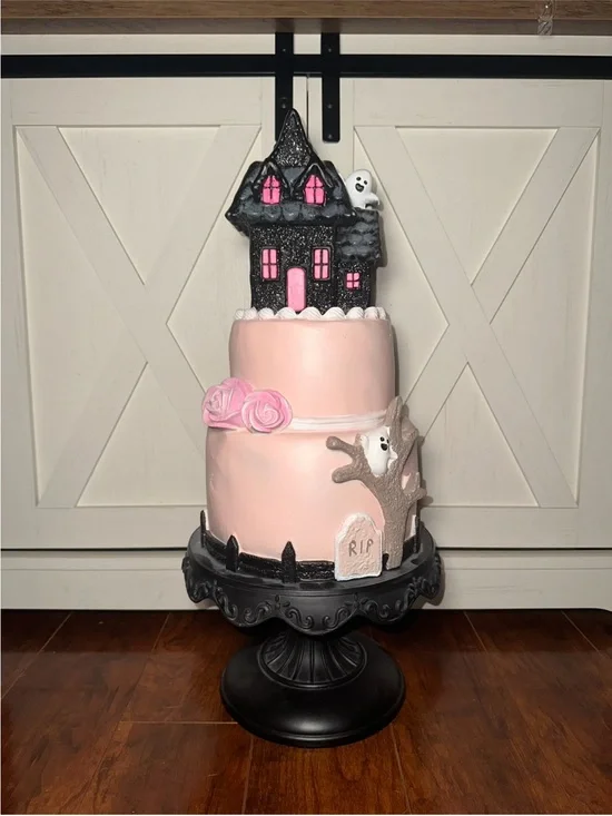 Cupcakes & Cashmere Large Pink Haunted House Tiered Cake Decor