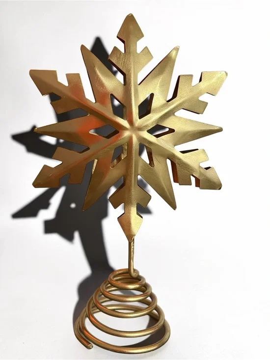 Gold Metal Snowflake Tree Topper - Elegant Decorative Holiday Accent