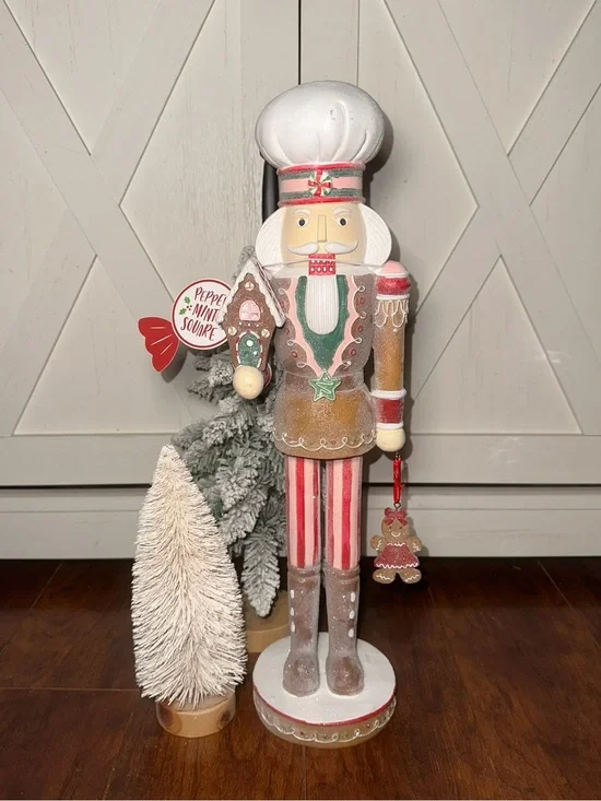 Peppermint Square Gingerbread Chef Nutcracker Christmas Figurine