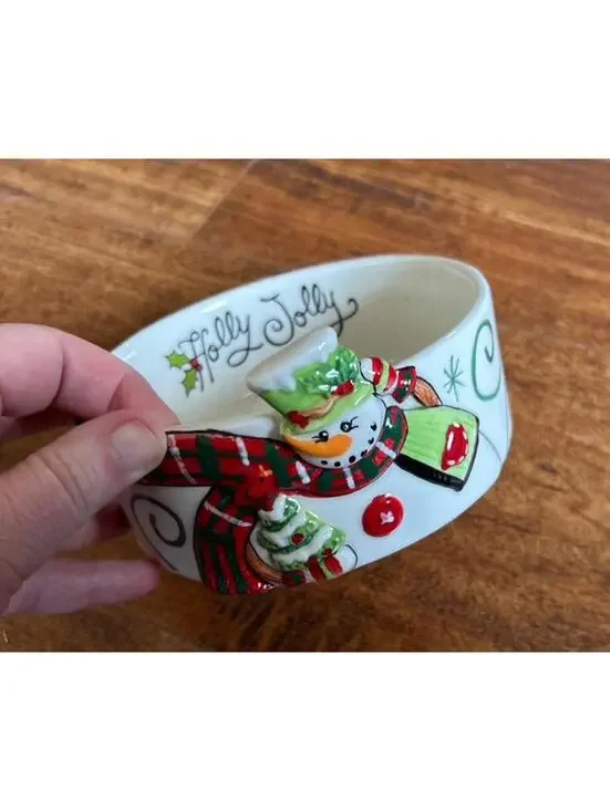 Holly Jolly Christmas Snowman Ceramic Bowl