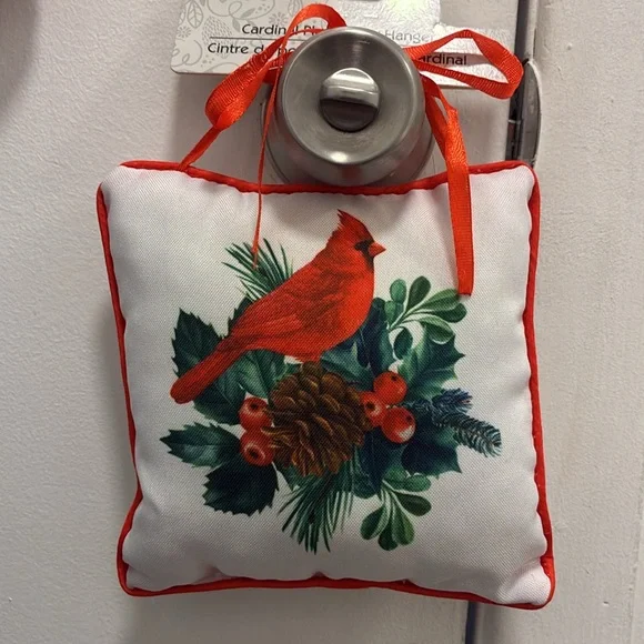 NWT- Cardinal Pinecone, Holly & Berries Holiday Plush Door Hanger Decoration
